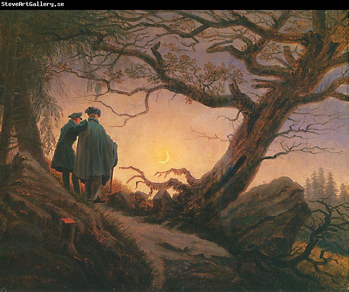 Caspar David Friedrich Zwei Manner in Betrachtung des Mondes